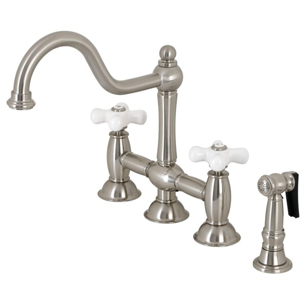 KS3798PXBS Restoration Bridge Kitchen Faucet W/ Brass Sprayer, Nickel